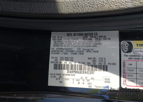 2012 Ford Fusion Se from USA, damaged, VIN 3FAHP0HAXCR445397